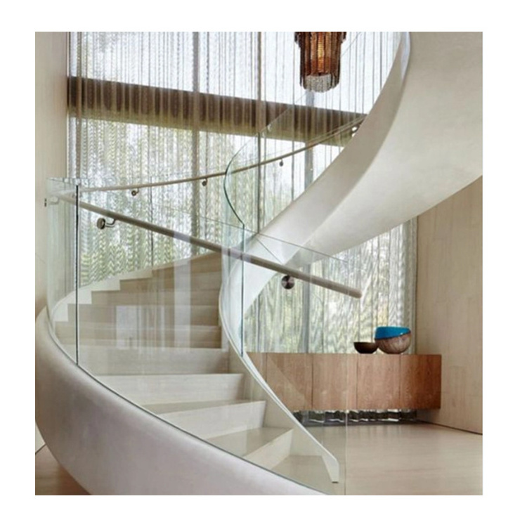 DIY Easy Installation Design Tempered Glass Railing Curved Solid Wood Stairs Prefabricated Spiral Stairs