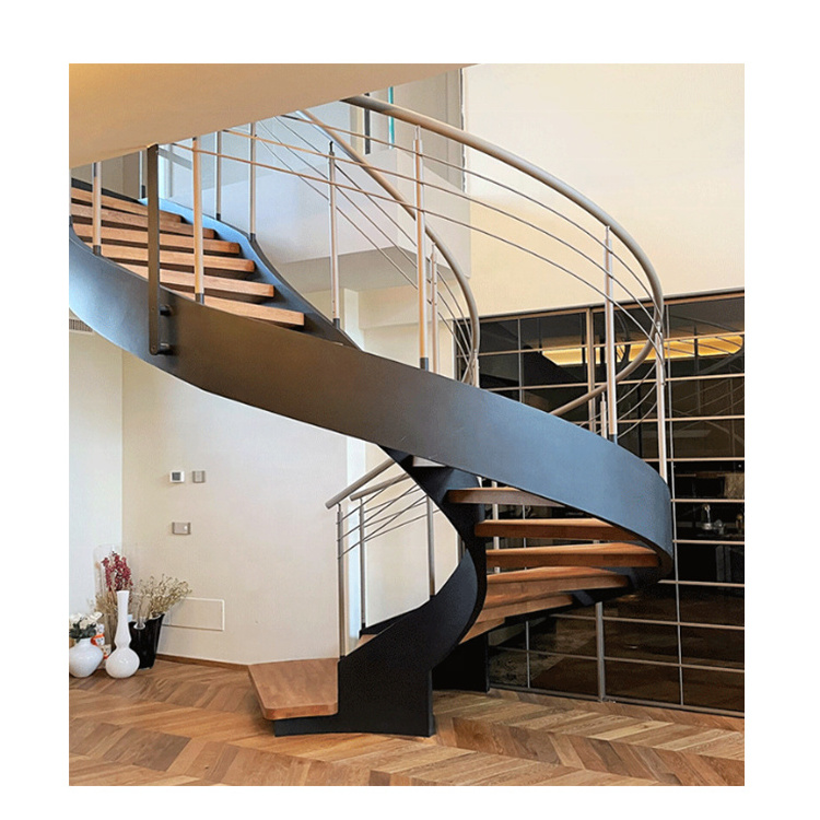 Popular Curved Arc Spiral Staircase Indoor Luxury Modern Home Decoration Glass Wooden Curved Stairs