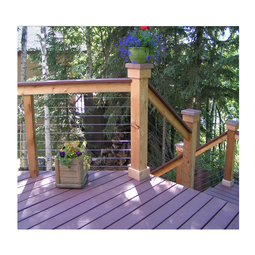 wooden veranda Cable Wire Railing with Black Post Side Mounted Balcony diy cable deck railing system