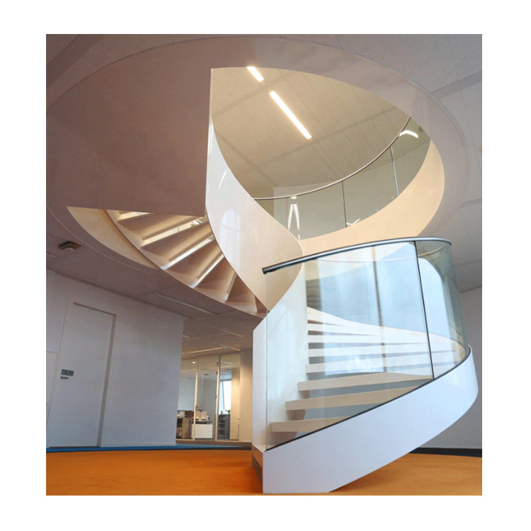 Popular Curved Arc Spiral Staircase Indoor Luxury Modern Home Decoration Glass Wooden Curved Stairs