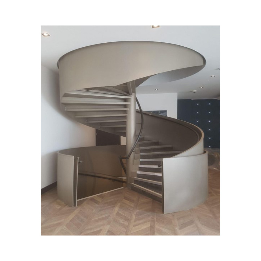 Custom carbon steel spiral stairs cast iron Curve staircase with wood treads