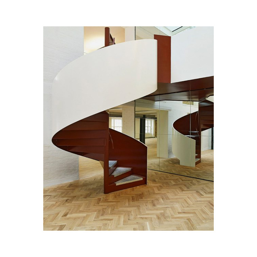 Custom carbon steel spiral stairs cast iron Curve staircase with wood treads