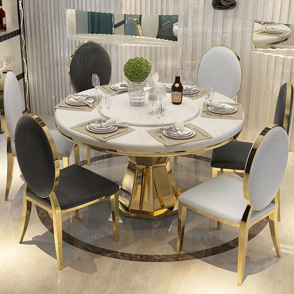 Living room furniture dining table and chairs rotating dining table gold dining tables with spinning tops