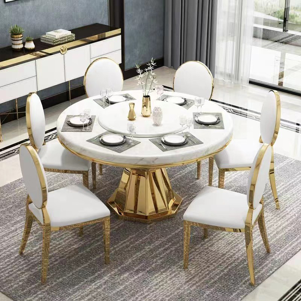 Living room furniture dining table and chairs rotating dining table gold dining tables with spinning tops