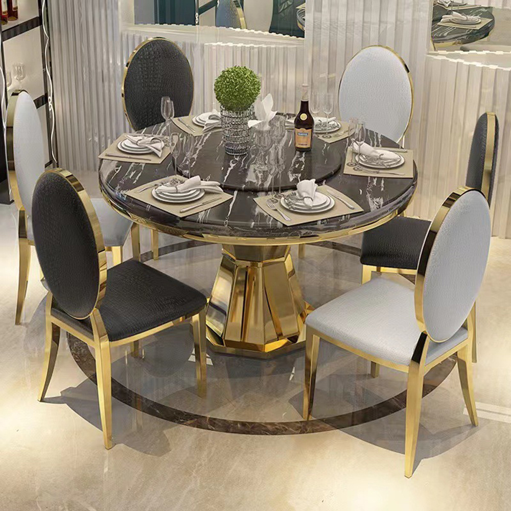 Living room furniture dining table and chairs rotating dining table gold dining tables with spinning tops