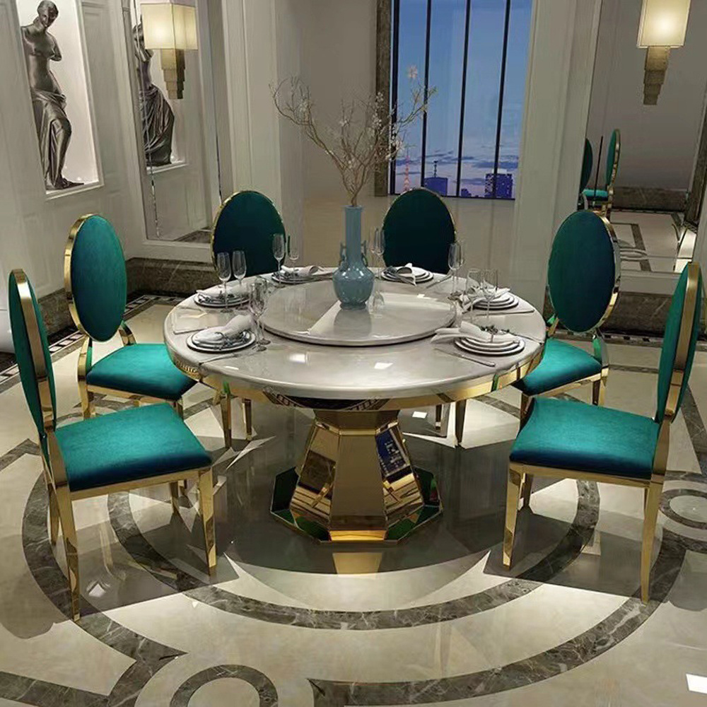 Living room furniture dining table and chairs rotating dining table gold dining tables with spinning tops