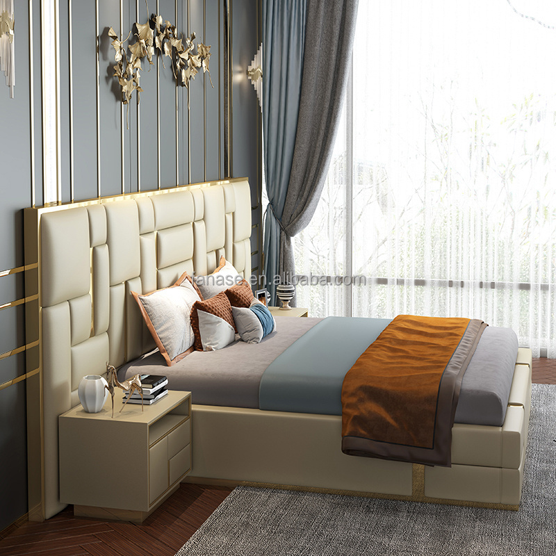 The Best Modern Soft Fabric King Size Bedroom Luxury Bed Sets Italian Design Furniture Modern Style Bookcase Headboard