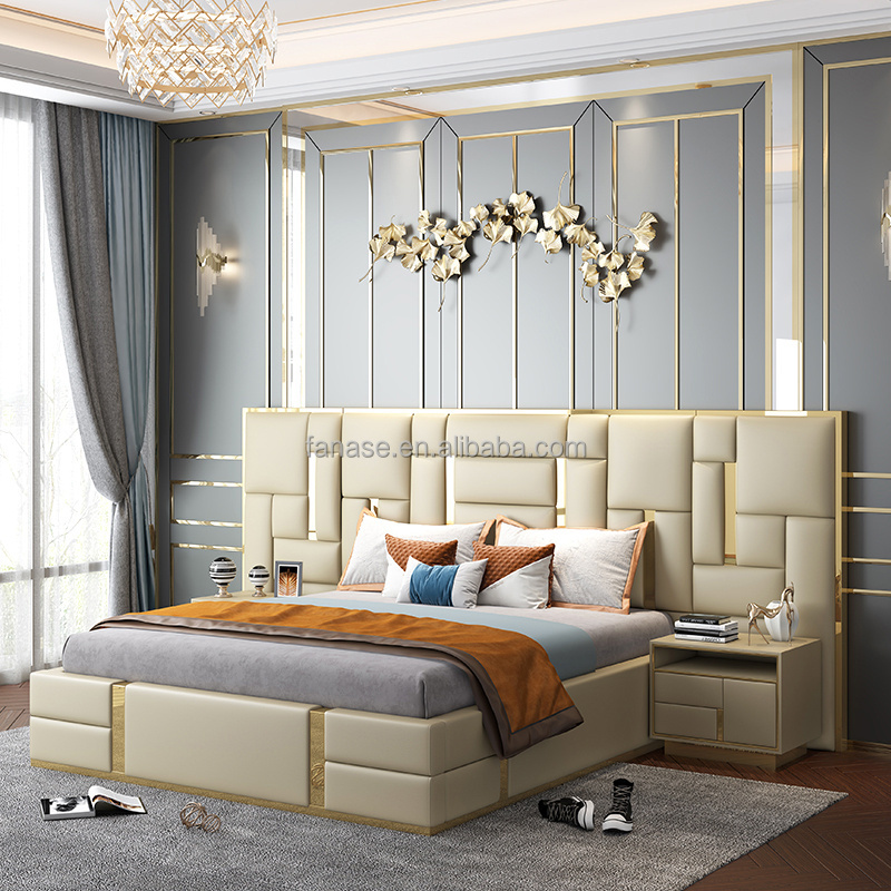 The Best Modern Soft Fabric King Size Bedroom Luxury Bed Sets Italian Design Furniture Modern Style Bookcase Headboard