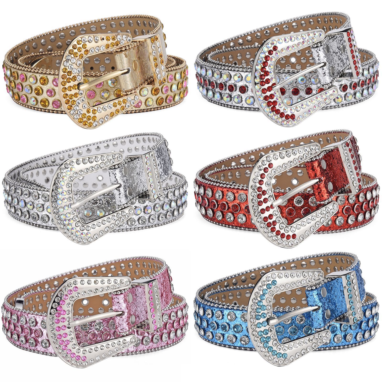 BB Hot Selling Rhinestone Belts Shiny Crystal Studded Leather Belts Men Women Unisex Fashion Luxury Western Designer Belt