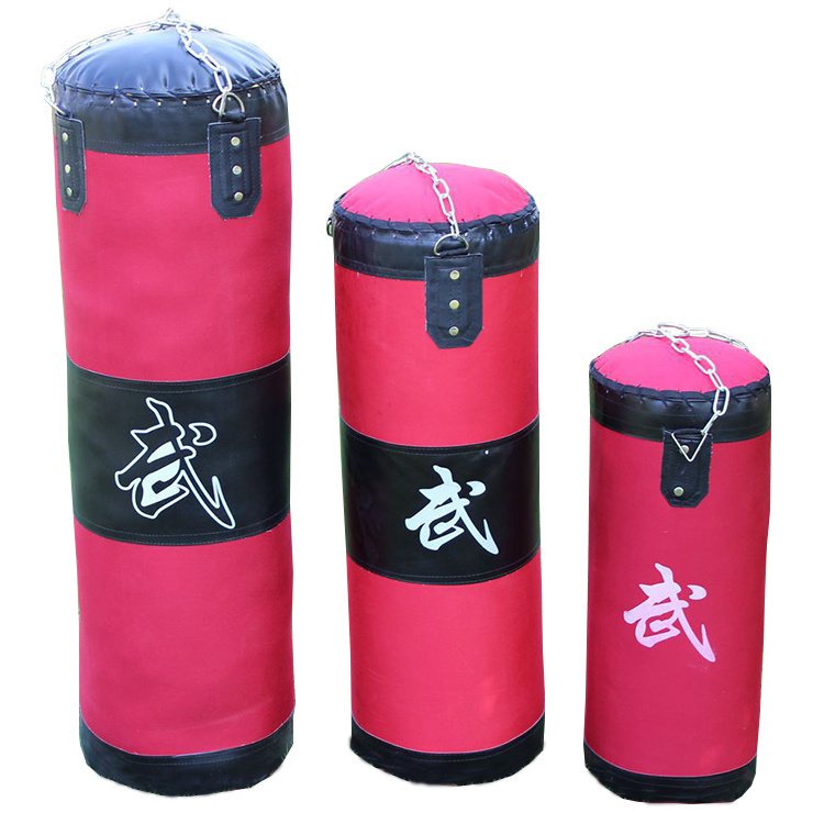 PU Hanging Punching Training Kicking Sand Bags Empty Leather Heavy Boxing Bag with Chain