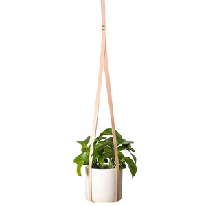 Manual Genuine Leather Plant Hanger Hanging Basket Rope Ceramic Air Plant Flower Pot Wall Decor Pot Plant Hangers