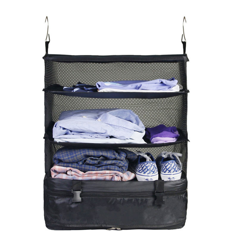 Suitcase Organizer Compression Packing Cubes Shelf Organizer for Closet Black Hanging Garment Packing Luggage Organizer