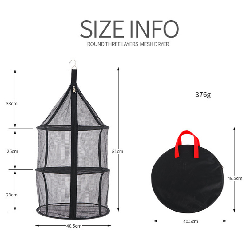 3 Level Micro Hanging Dry Net Indoor Closet Drying Rack Black with Zipped Storage Pouch Hanging Drying Rack