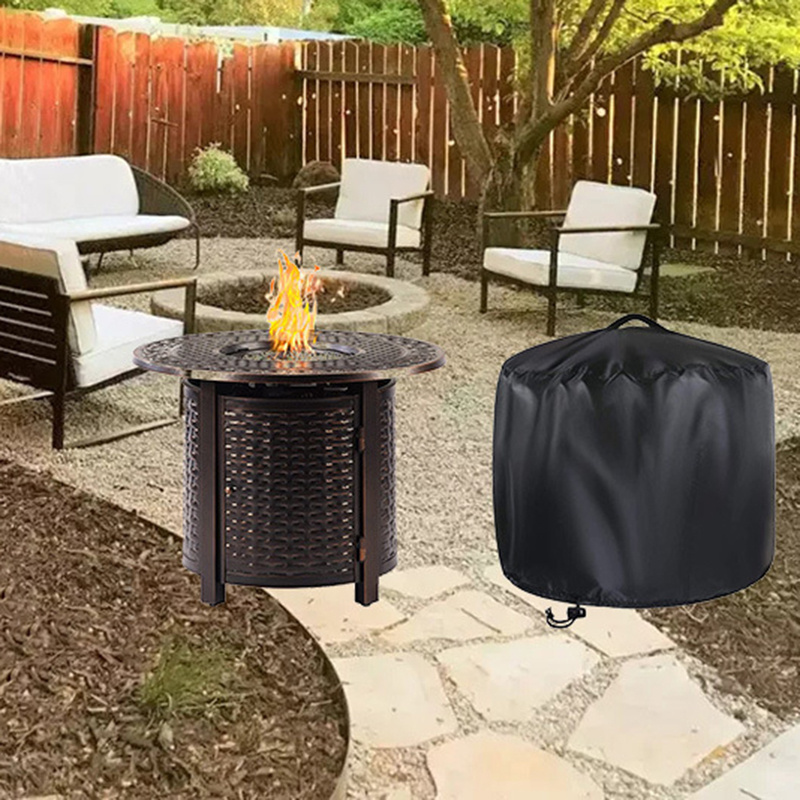 Round Gas Fire Pit Table Cover Heavy Duty 420D Polyester Fire Pit Bowl Cover Black Patio Fire Bowl Cover