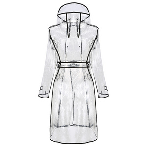 Raincoat Women Lightweight Emergency Clear Waterproof Rain Coat Jacket Reusable Raincoat with Belts