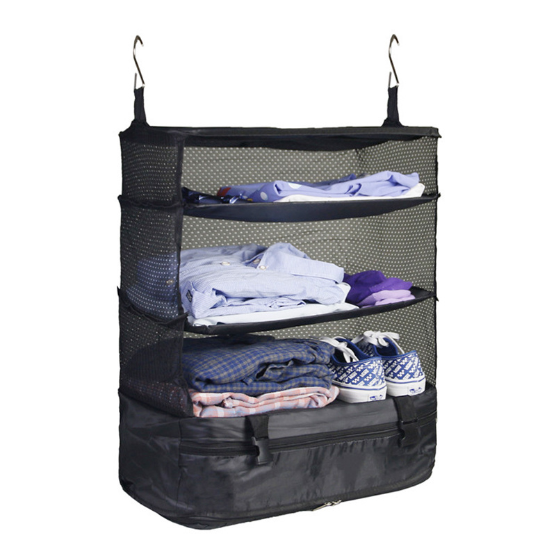 Suitcase Organizer Compression Packing Cubes Shelf Organizer for Closet Black Hanging Garment Packing Luggage Organizer