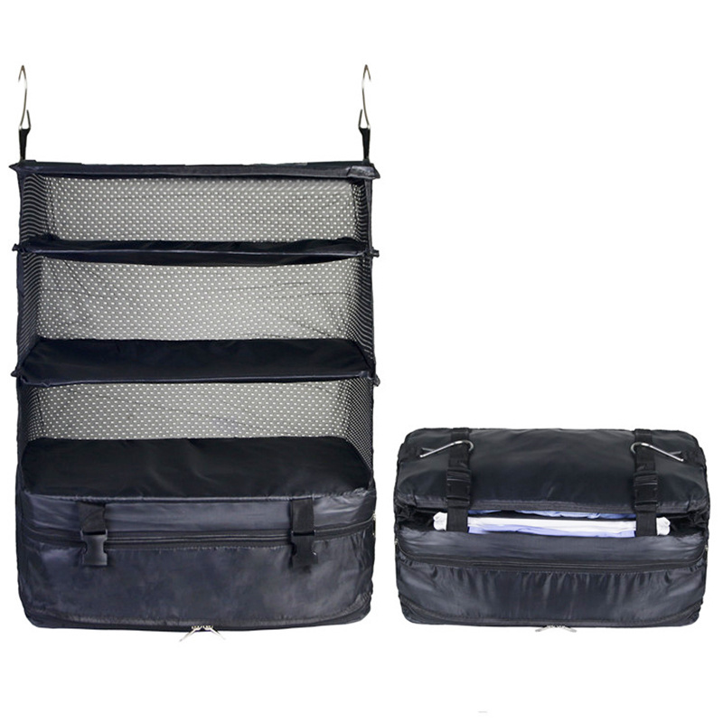 Suitcase Organizer Compression Packing Cubes Shelf Organizer for Closet Black Hanging Garment Packing Luggage Organizer