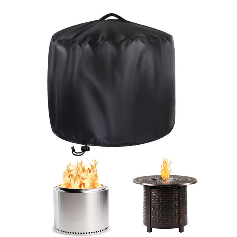 Round Gas Fire Pit Table Cover Heavy Duty 420D Polyester Fire Pit Bowl Cover Black Patio Fire Bowl Cover