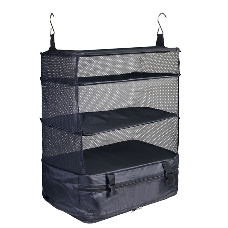 Suitcase Organizer Compression Packing Cubes Shelf Organizer for Closet Black Hanging Garment Packing Luggage Organizer