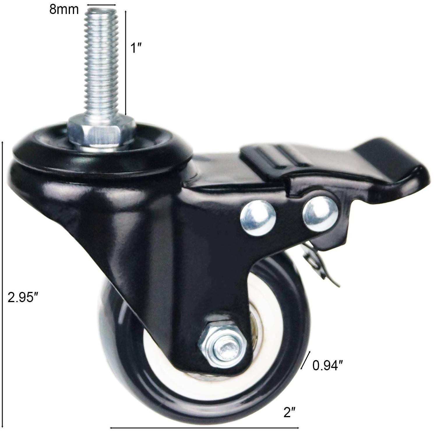 2 Inch Threaded Stem Caster PU Wheel with Brake Wheels for Shopping Cart Tools Cabinet Workbench Workbench Furniture