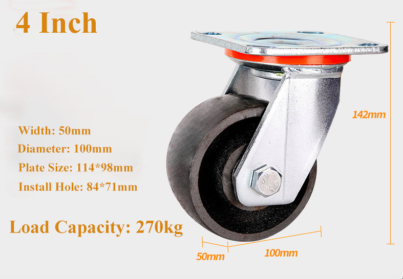 Full Iron Casters Wheels 4 5 6 8 inch  Oven Castor Bakery Wheel Heavy duty Cast High Temperature Resistant Iron Caster