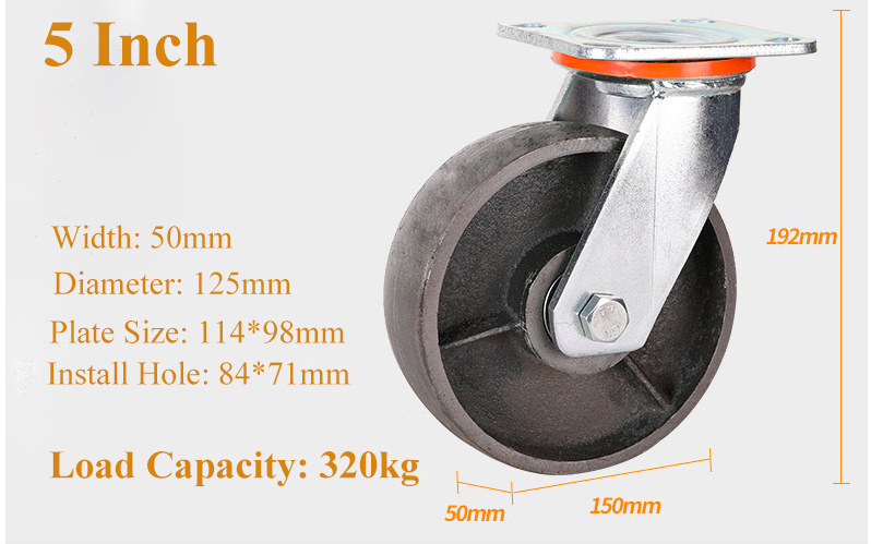 Full Iron Casters Wheels 4 5 6 8 inch  Oven Castor Bakery Wheel Heavy duty Cast High Temperature Resistant Iron Caster