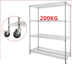 Eco-friendly Chrome Plating Steel Rack Industrial Office Storage Sliding  wire Rack Shelving 4 Layer Display Shelf with Wheels