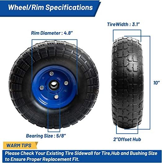 10 Inch Solid Rubber Tires  4.10/3.50-4'' Wheel for Trolley/Dump Cart/Hand Truck/Wheelbarrow/Garden Wagon