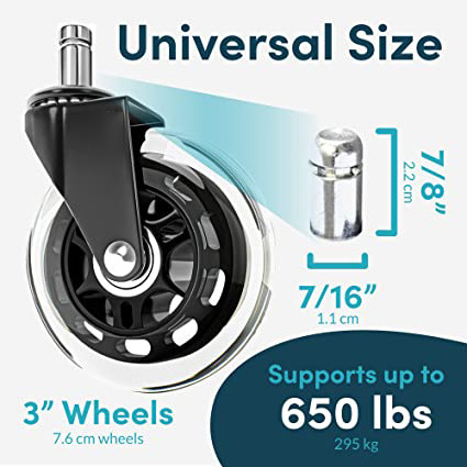 2.5inch 3inch Office Chair Wheels Replacement Universal Wheels Stem 11mm 10mm  PU Chair casters for Hardwood Floors and Carpet