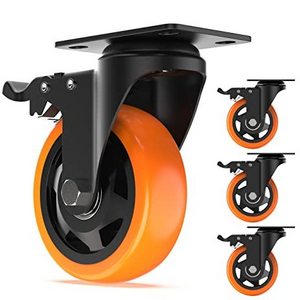 4 inch Swivel PU Caster Wheels with Safety Total Lock Total Capacity 1200lbs 360 Degree Heavy Duty Plate Polyurethane  Casters