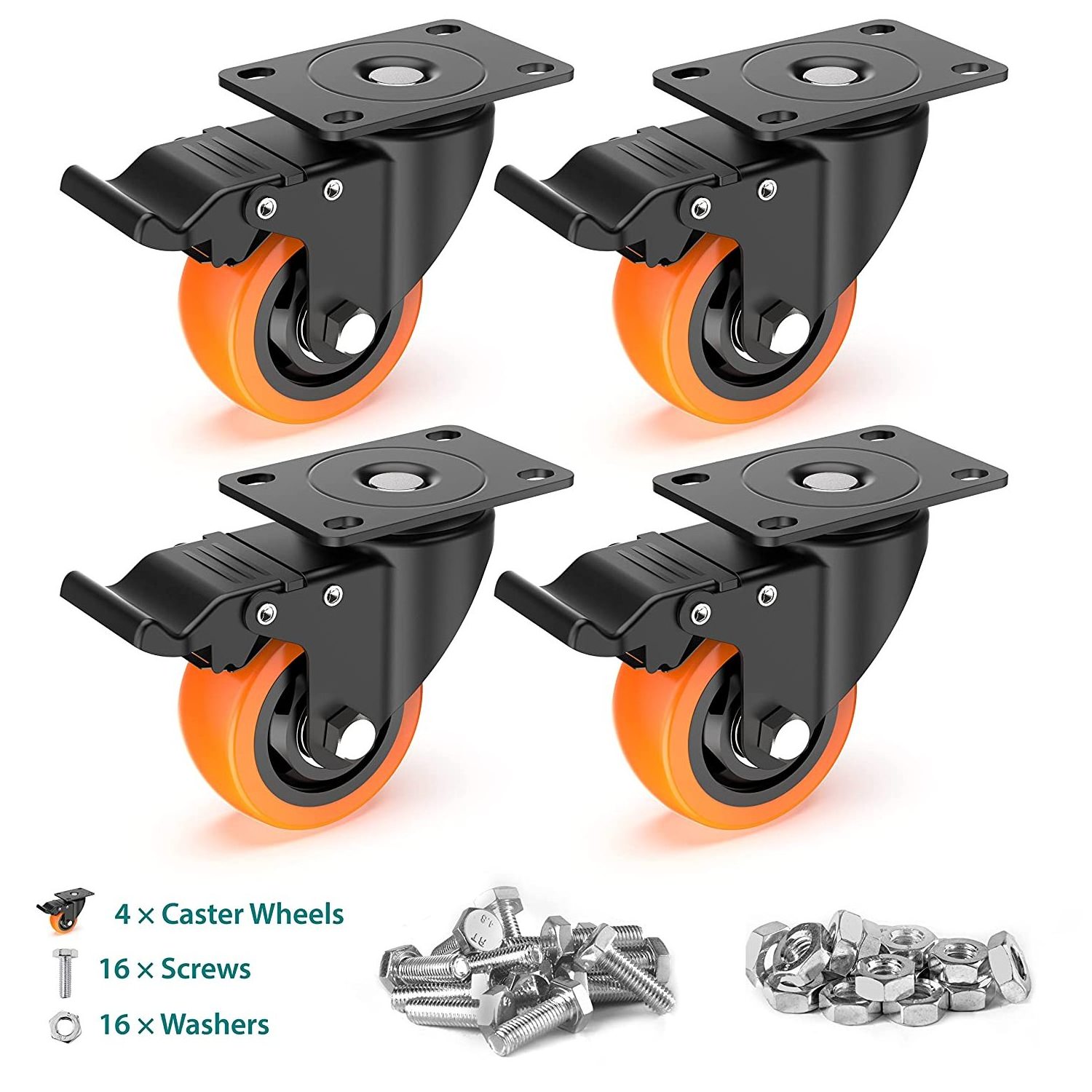 4 inch Swivel PU Caster Wheels with Safety Total Lock Total Capacity 1200lbs 360 Degree Heavy Duty Plate Polyurethane  Casters