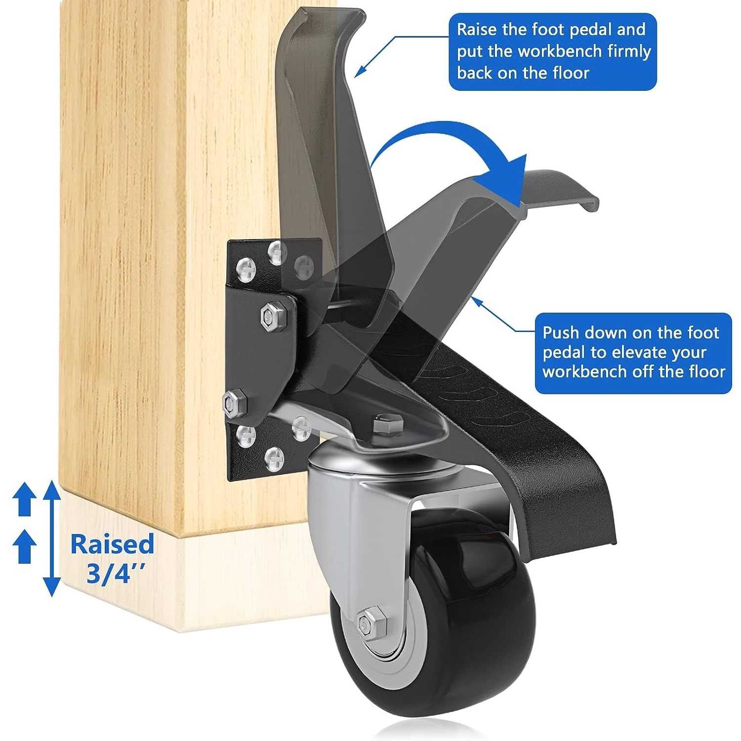 Workbench Casters Heavy Duty Retractable Casters Side Mount Casters of Adjustable Table Step-Down Durable Furniture Wheel