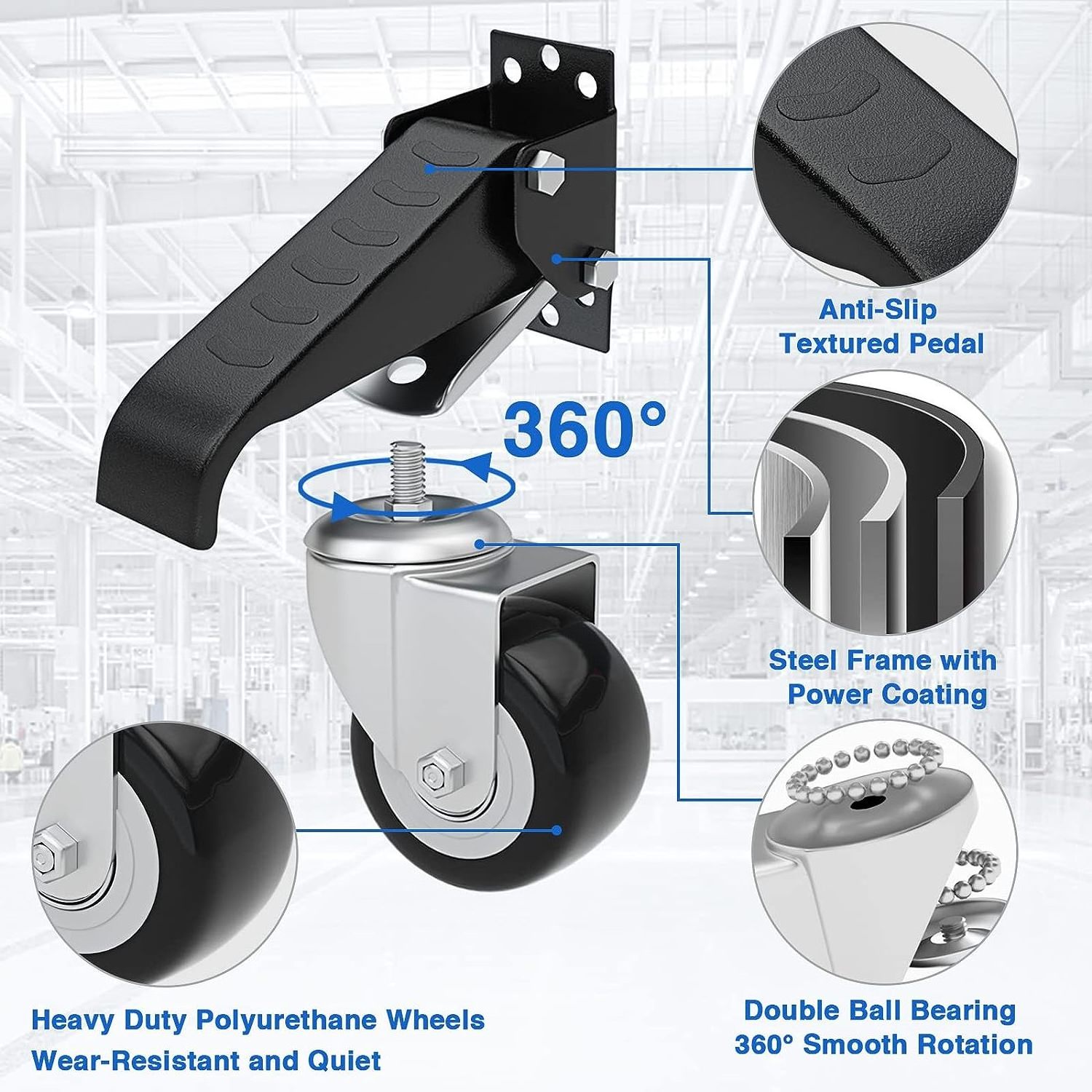 Workbench Casters Heavy Duty Retractable Casters Side Mount Casters of Adjustable Table Step-Down Durable Furniture Wheel