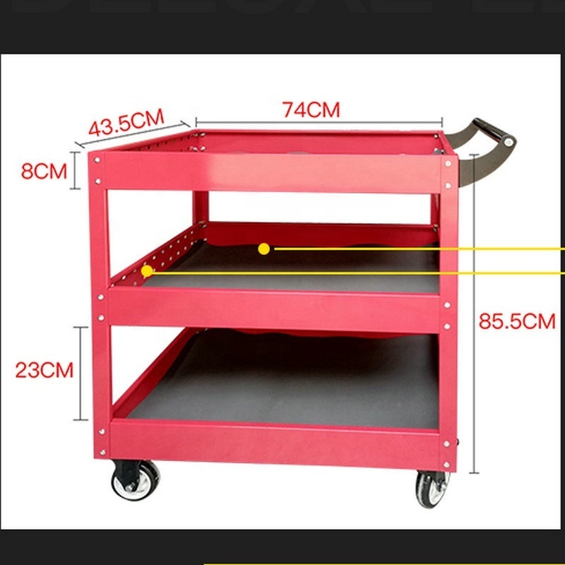 3 Layers Workshop Garage Metal Tool Cart /Tool trolley / Toolbox Cart Trolley with Handle and Wheels