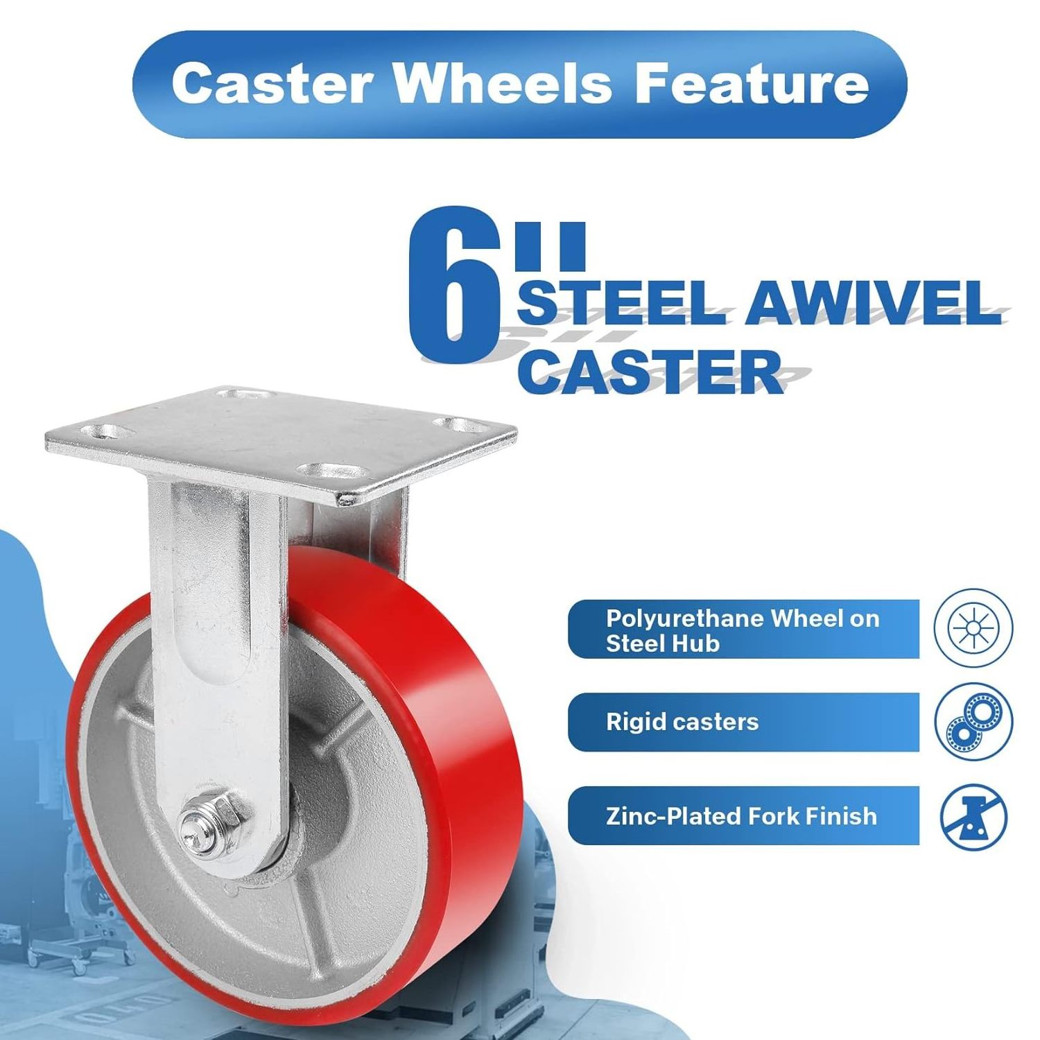 6Inch Industrial PU Casters Extra Heavy Duty No Noise Iron Polyurethane Wheel Castor for Machine, Utility Cart, Dollies