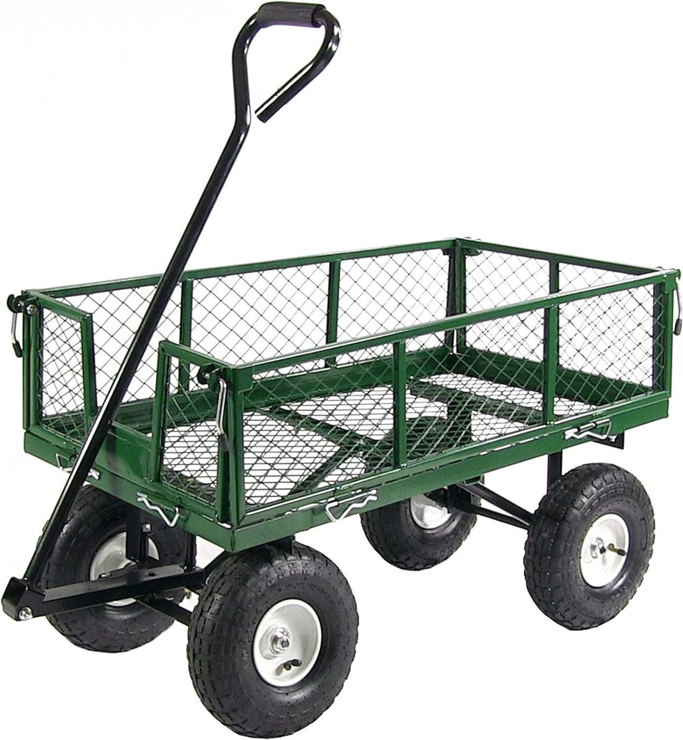 Utility Steel Garden Cart Heavy Duty Mesh Wagon Cart  with Rubber Tire and Removable Sides