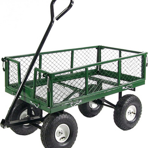 Utility Steel Garden Cart Heavy Duty Mesh Wagon Cart  with Rubber Tire and Removable Sides