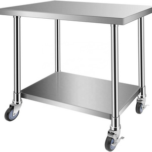 Stainless Steel Work Table, NSF Commercial Worktable with Undershelf and Legs for Restaurant, Home and Hotel