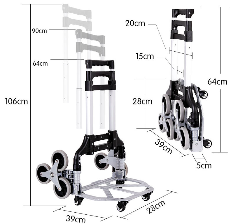 Amazon Style 6 Wheel Stair Climbing Handcart Hand Truck Foldable Aluminum Luggage Cart Trolley