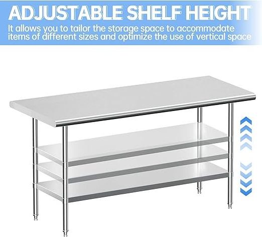 Stainless Steel Work Table, NSF Commercial Worktable with Undershelf and Legs for Restaurant, Home and Hotel