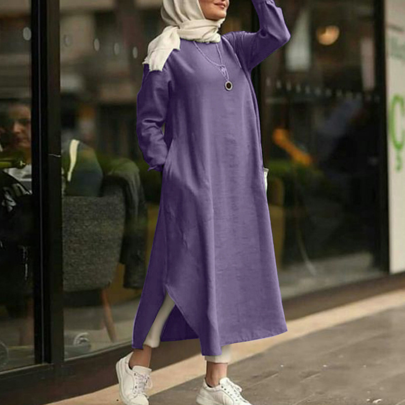 F620# Malaysia Simple Style Dress Modest Elegant Blouse Muslim Ladies Tunics Tops Islamic Clothing Tunics For Women Muslim