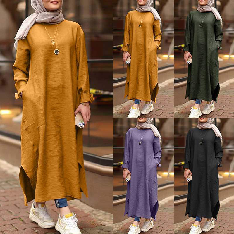 F620# Malaysia Simple Style Dress Modest Elegant Blouse Muslim Ladies Tunics Tops Islamic Clothing Tunics For Women Muslim