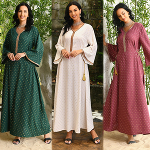 F1416# Fashion Cotton Abaya Muslim Woman Clothes Arabic Design Jalabiya Long Dresses For Muslim Women Middle East Dubai Abay