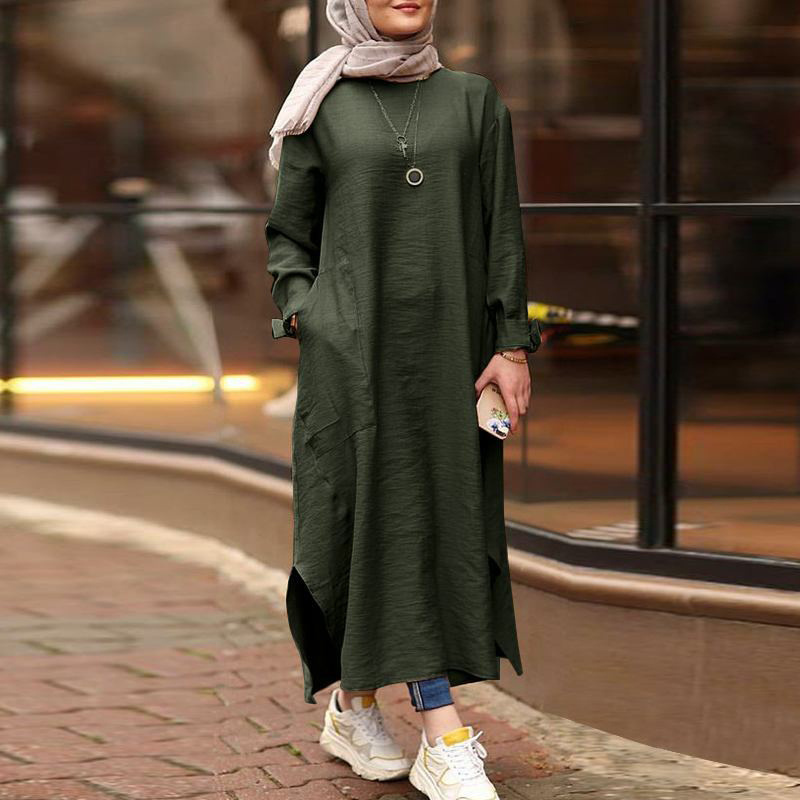 F620# Malaysia Simple Style Dress Modest Elegant Blouse Muslim Ladies Tunics Tops Islamic Clothing Tunics For Women Muslim