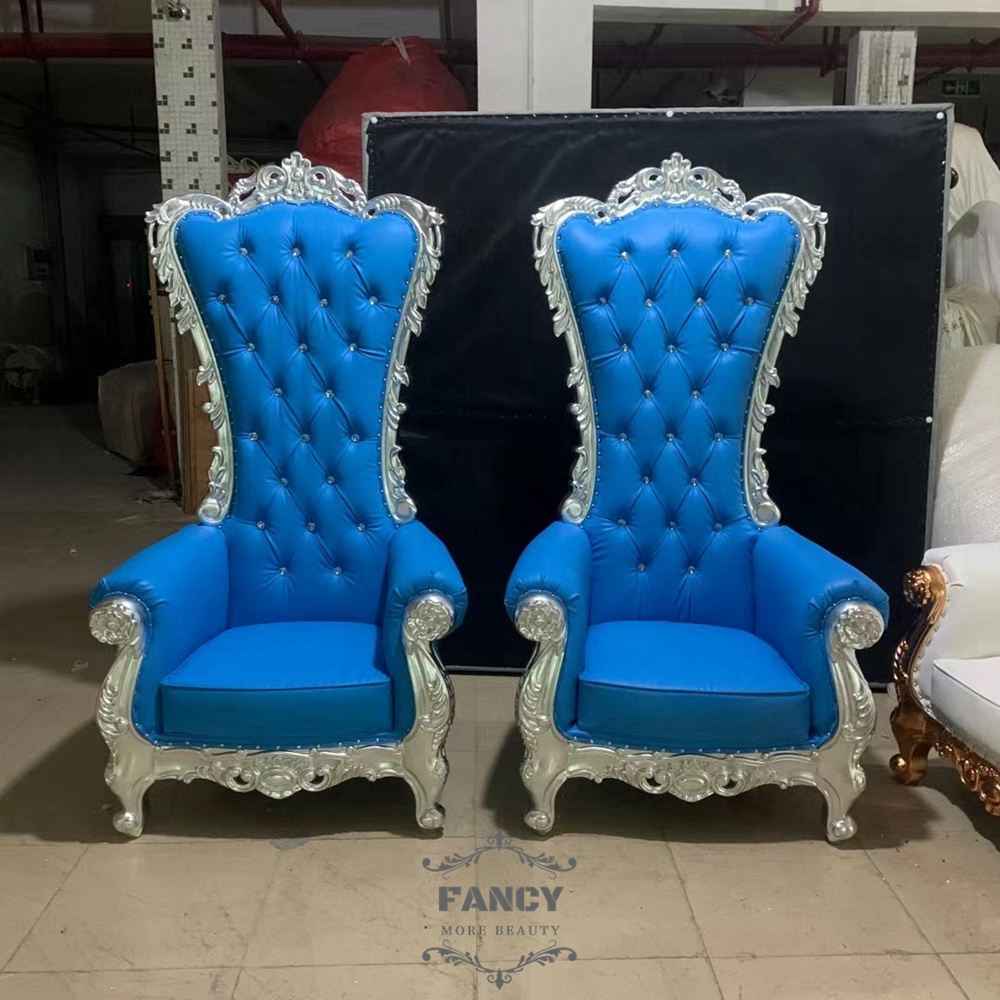 Blue Wedding King Or Queen Royal Wholesale Chairs Upholstery Fabric Wood Throne Chair