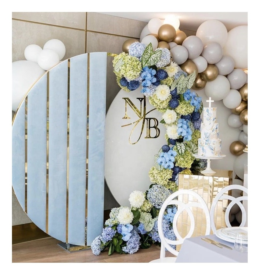 Wedding Velvet Acrylic Round Flower Balloon Stand Gold Circle Arch Blue Velvet Round Backdrop