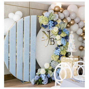 Wedding Velvet Acrylic Round Flower Balloon Stand Gold Circle Arch Blue Velvet Round Backdrop