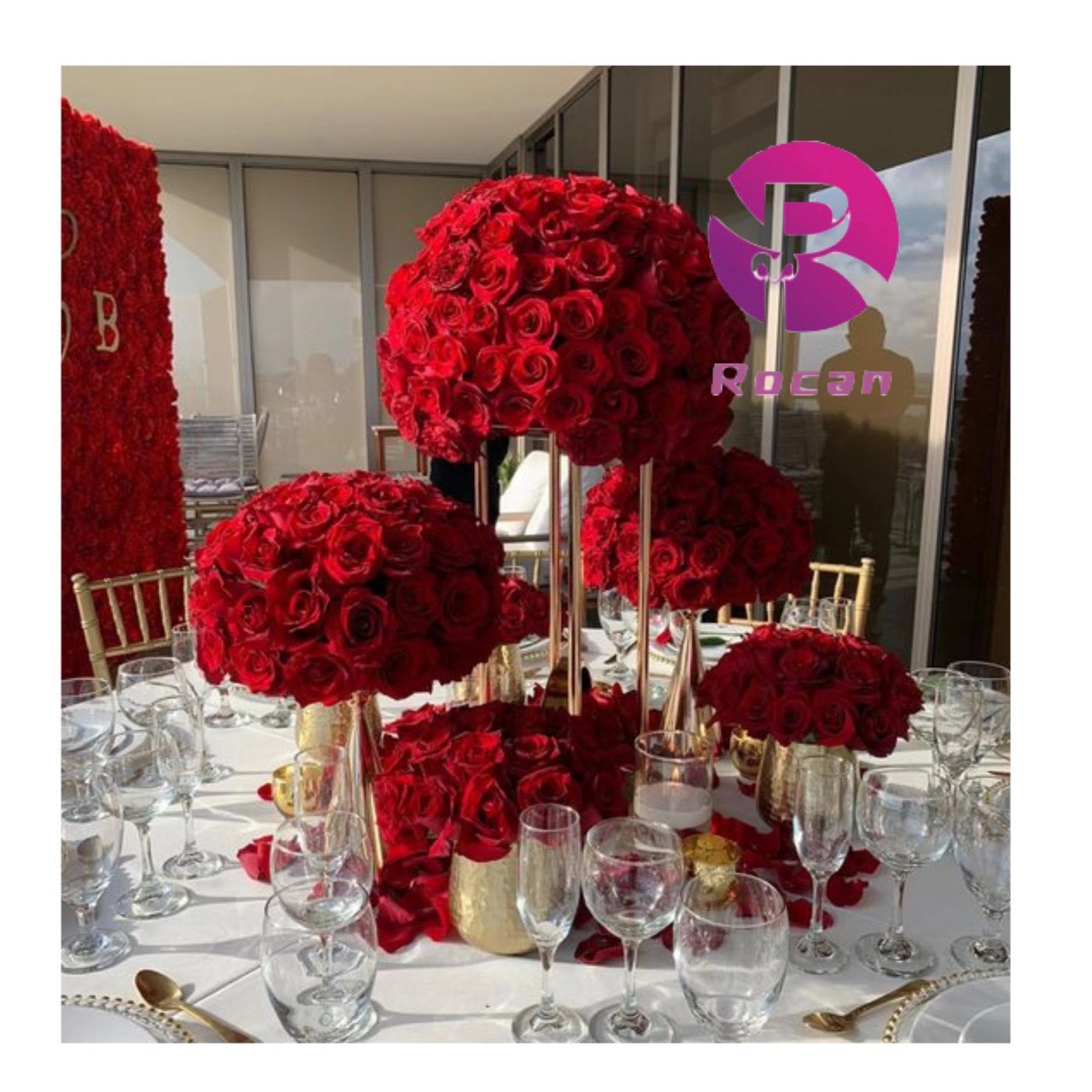 Wedding Flower Arrangement Handmade Floral Silk Flowers Artificial Red White Rose Table Centerpiece Flower Ball