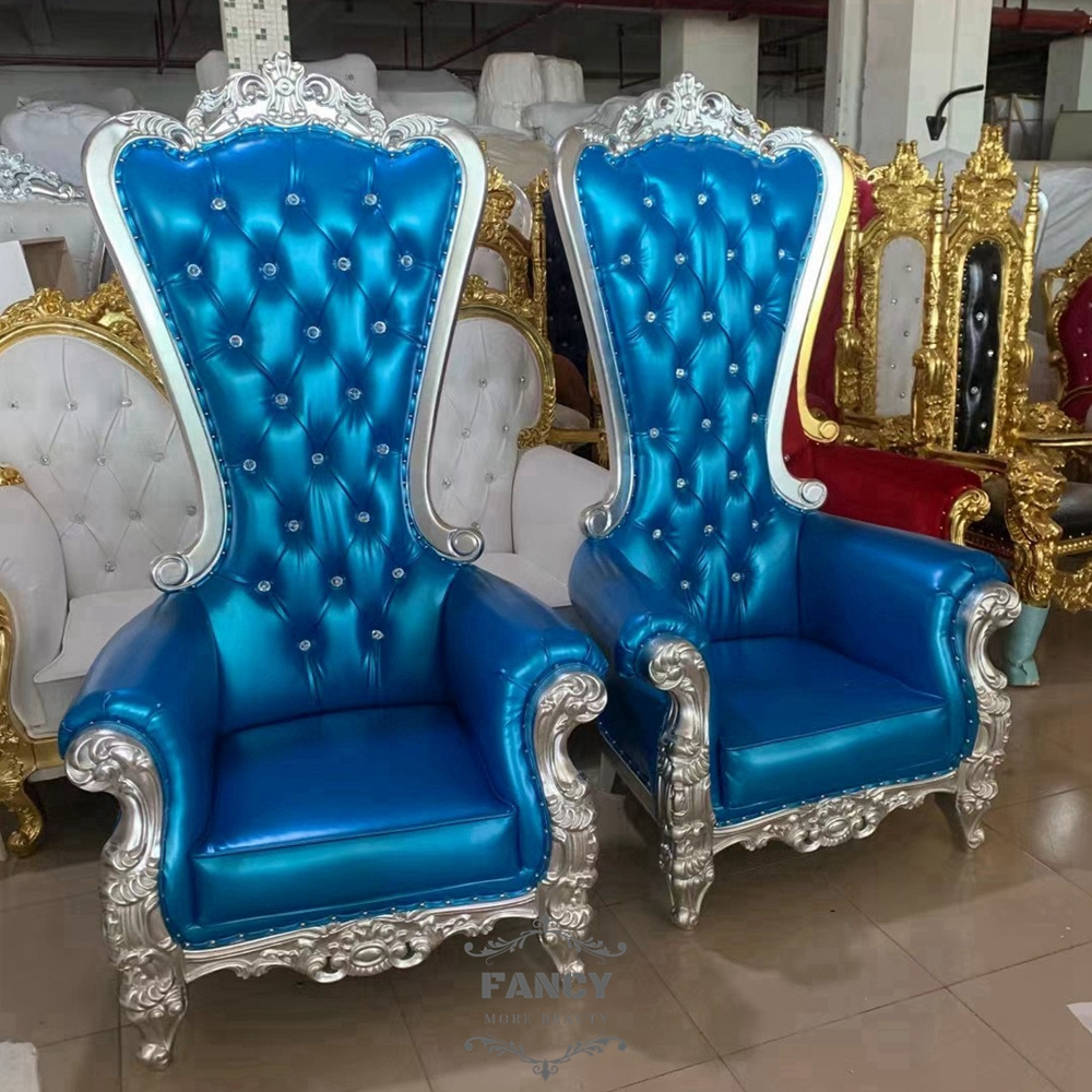 Blue Wedding King Or Queen Royal Wholesale Chairs Upholstery Fabric Wood Throne Chair