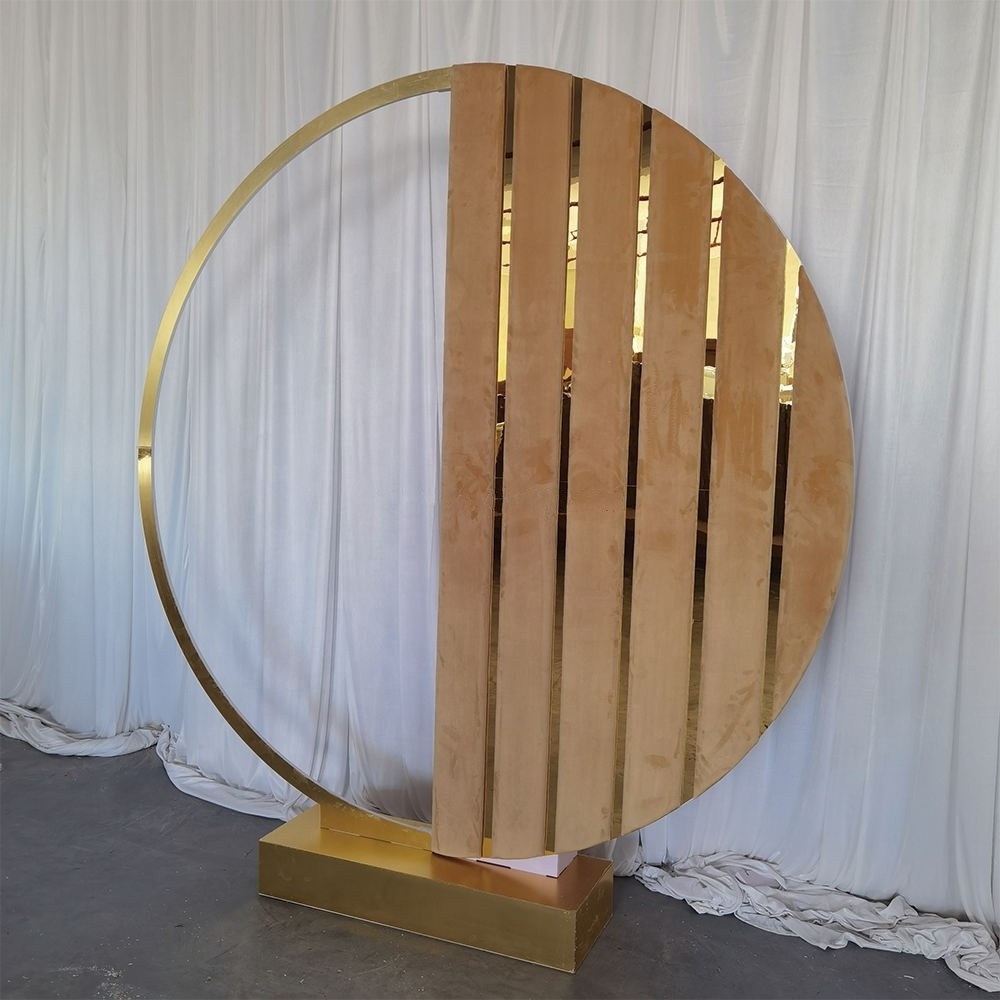 Wedding Velvet Acrylic Round Flower Balloon Stand Gold Circle Arch Blue Velvet Round Backdrop